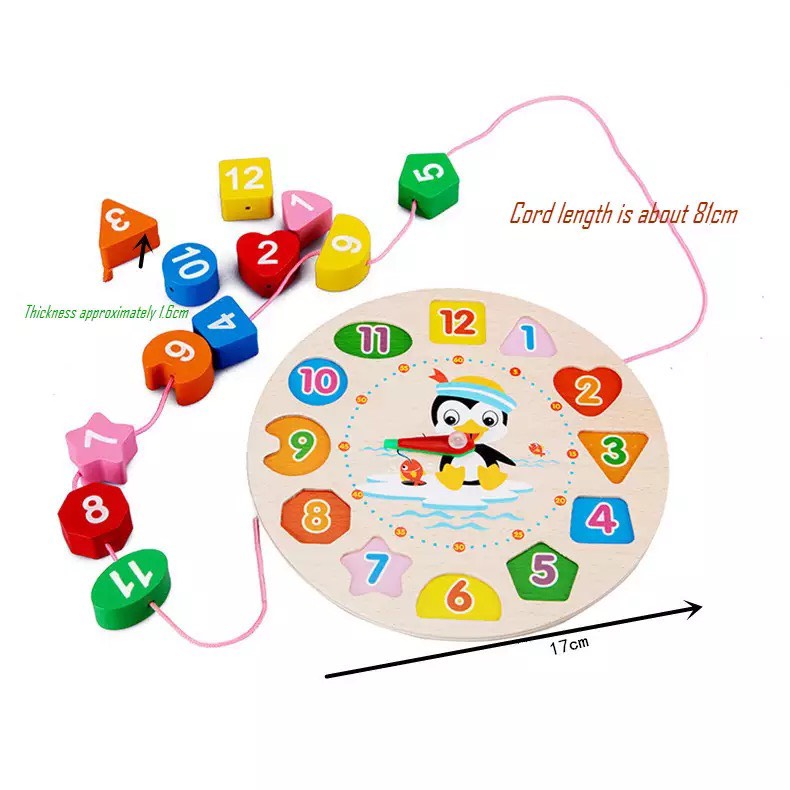 Đồ Chơi Giáo Cụ Montessori Bằng Gỗ Cho Bé Tập Xem Giờ Học Hình Khối Và Số Đếm Kết Hợp Trò Chơi Xâu Dây Luyện Sự Khéo Léo Đôi Tay Của Bé, Đồ Chơi An Toàn Trẻ Em