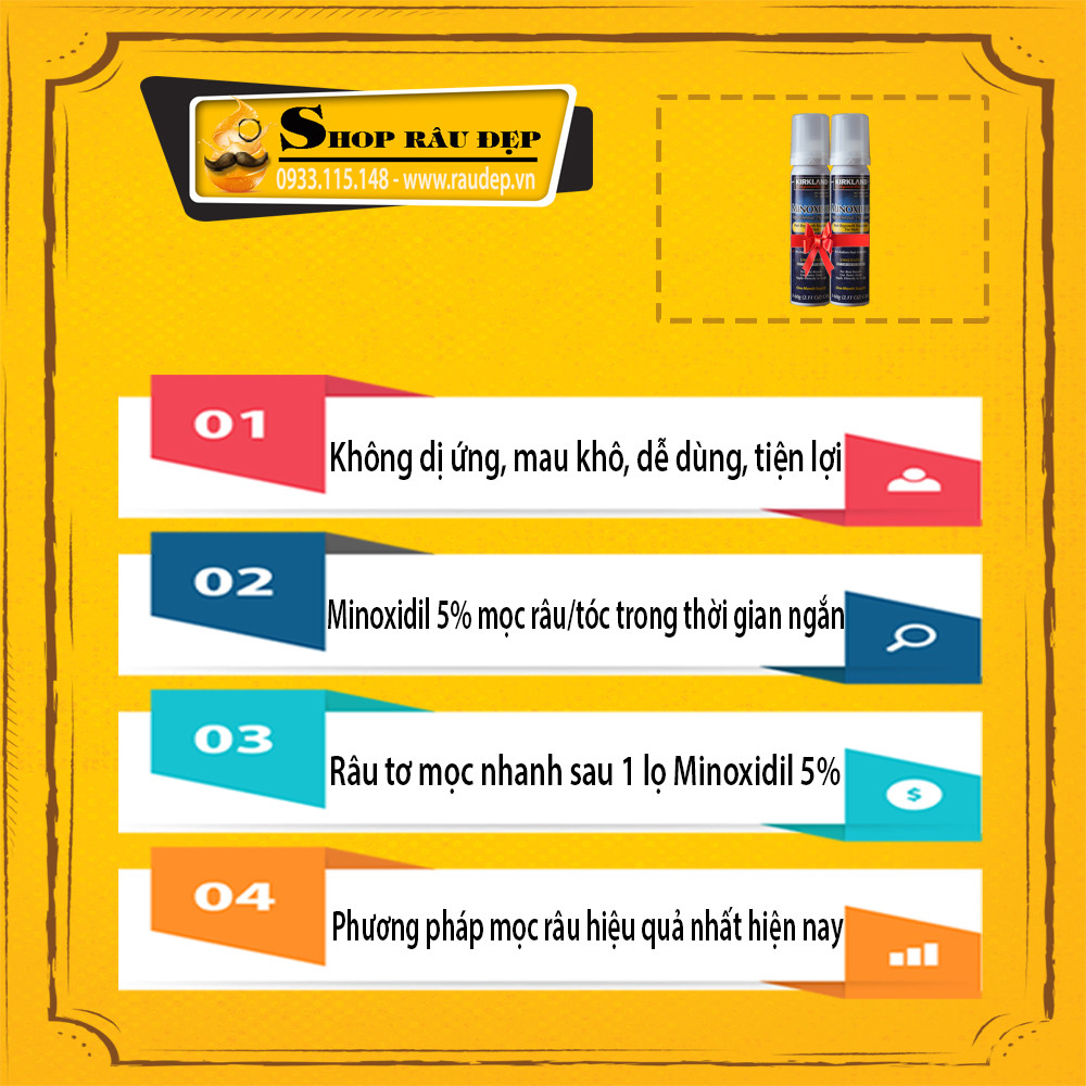 Minoxidil 5% Dạng Bọt Mọc Râu Tóc Kirkland Mỹ Combo 2 Lọ