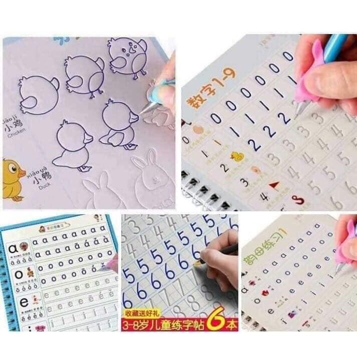 Bộ 3 Quyển Vở Tự Xóa Mực Vở Viết Thần Kì tặng kèm bút+ ngòi bút+ cá định vị  cho Bé  Tập Tô Chữ