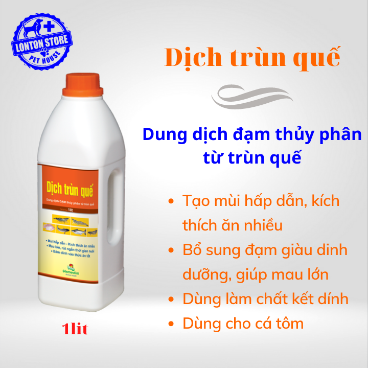 VEMEDIM Dịch trùn quế thủy sản, tạo mùi hấp dẫn kích thích cá và tôm thèm ăn mau lớn, chai 1lit, Lonton store& Vemedim