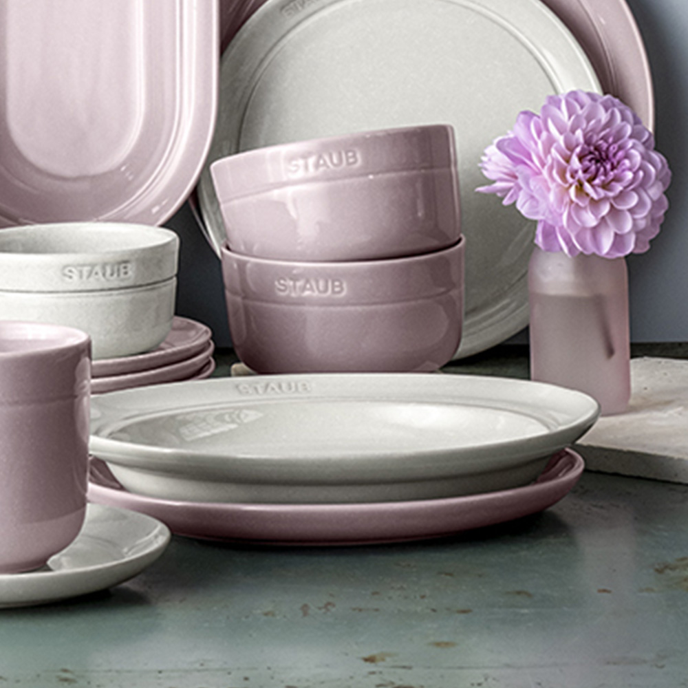 Đĩa gốm sứ sâu lòng cao cấp STAUB size 22cm/24cm (màu trắng truffle/Hoa anh đào)