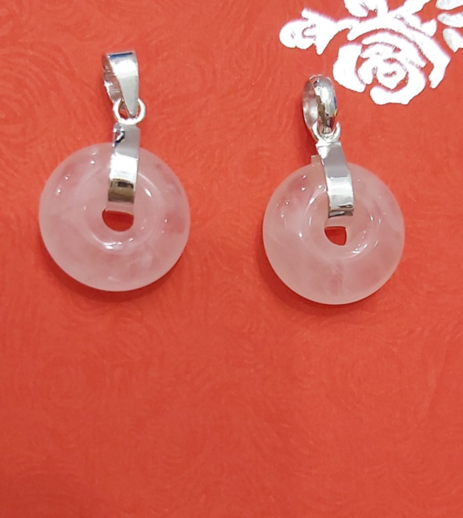 Mặt ngọc thạch anh hồng bọc bạc nguyên chất ( hình thật )