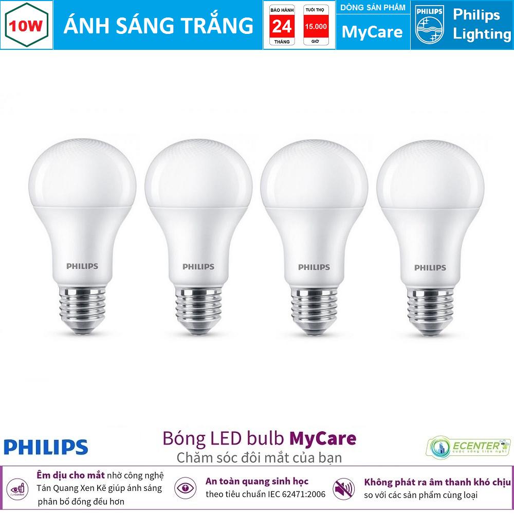 ( Bộ 4 ) Bóng Philips LEDBulb MyCare 10W 6500K/3000K A60 E27 ( Ánh Sáng Trắng & Vàng )