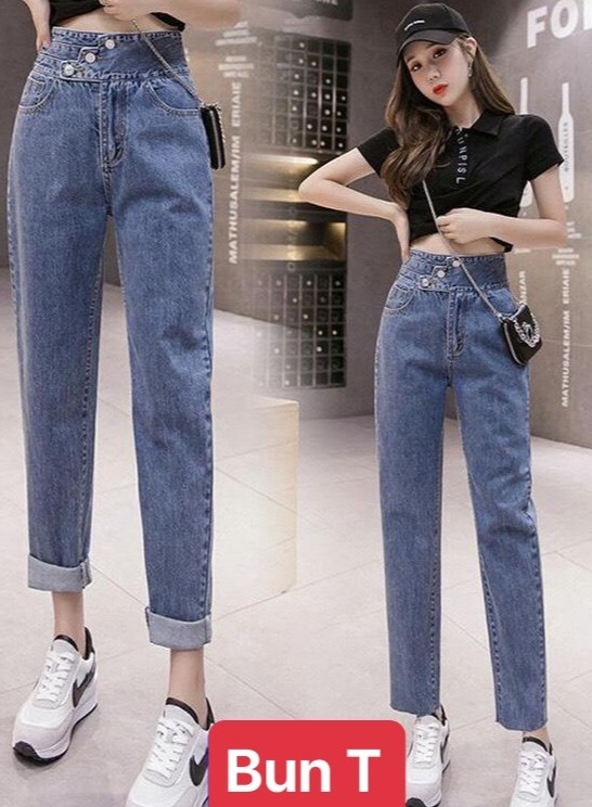 QUẦN JEAN BAGGY NỮ CHẤT BÒ XANH BẢN TO 3 CÚC CO GIÃN NHẸ HOT TREND LƯNG CAO NÂNG MÔNG DB-295 - TRANG BUN FASHION