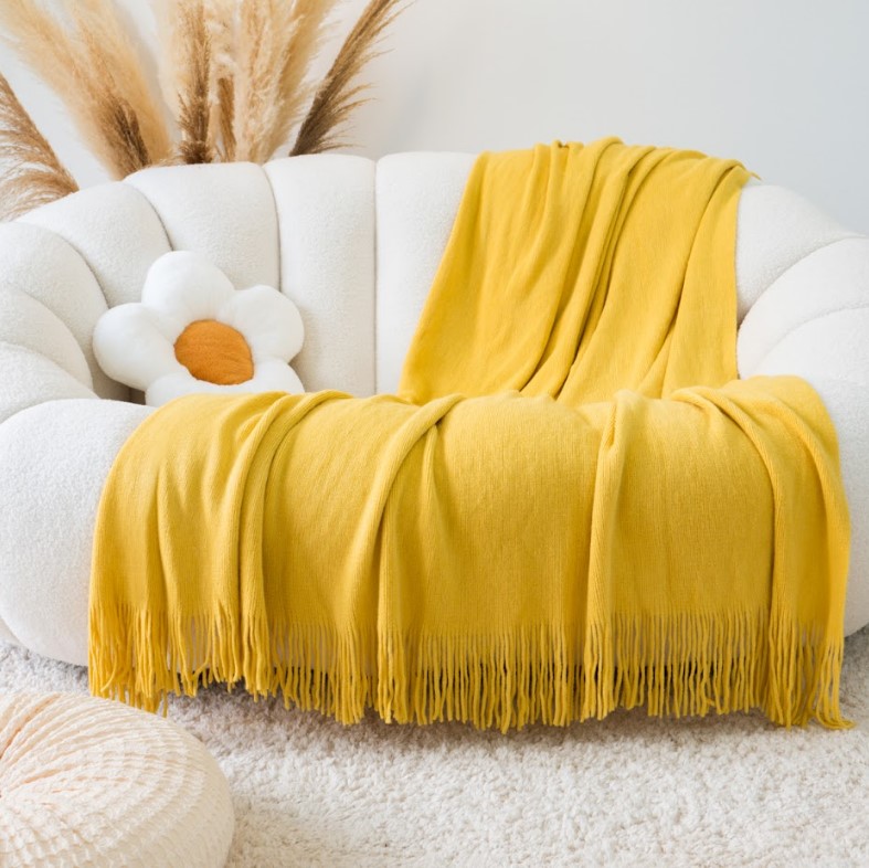 [HCM]Chăn Thun Đan Len Dệt Kim Màu Trơn Phủ Ghế Sofa Phủ Giường Gelli