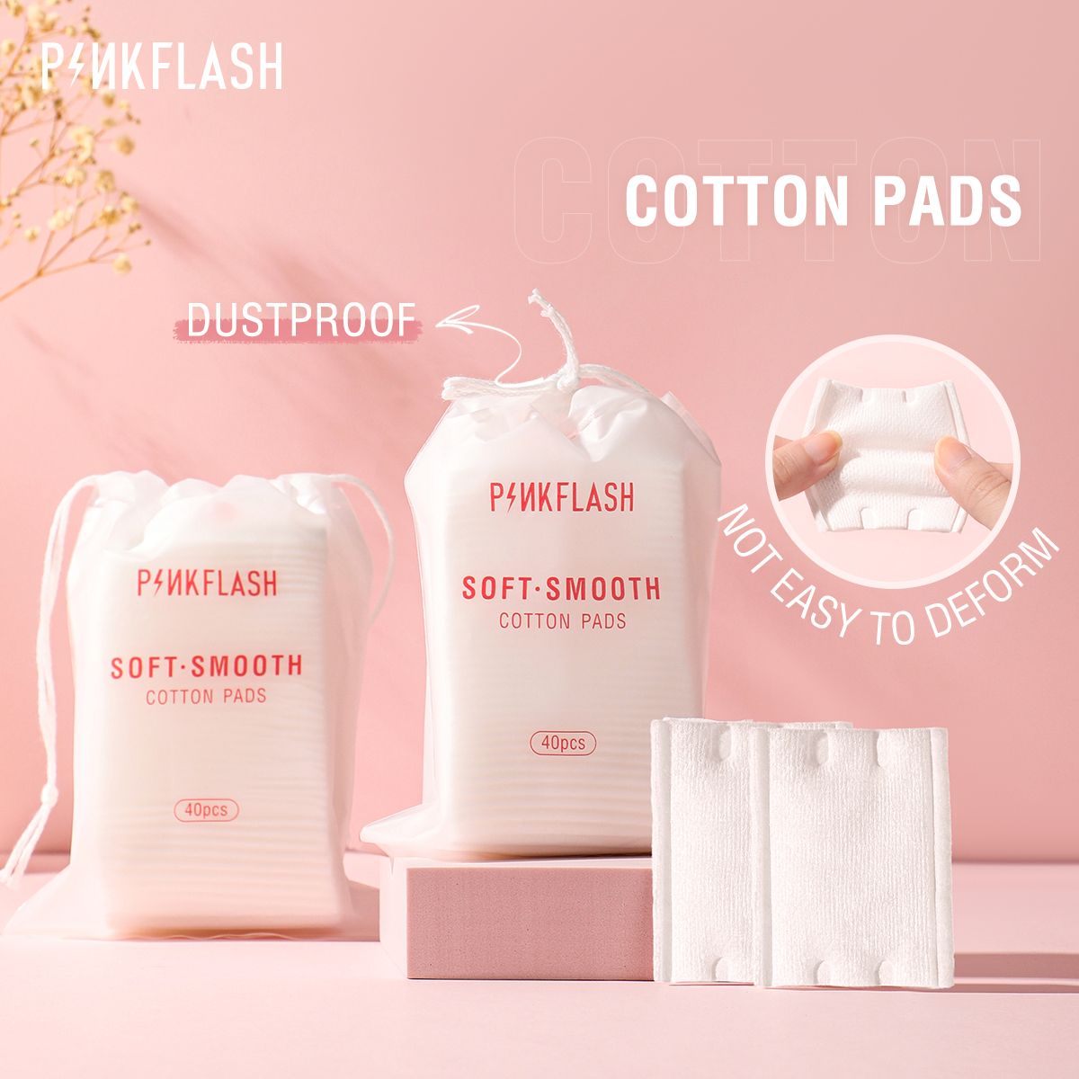 PINKFLASH Bông tẩy trang bằng cotton không xơ thấm hút dễ dàng thân thiện với làn da - INTL