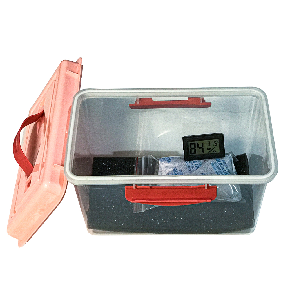 Combo hộp chống ẩm máy ảnh, flycam 3 lít (ẩm kế điện tử, 100g hạt hút ẩm xanh, tặng mút xốp)