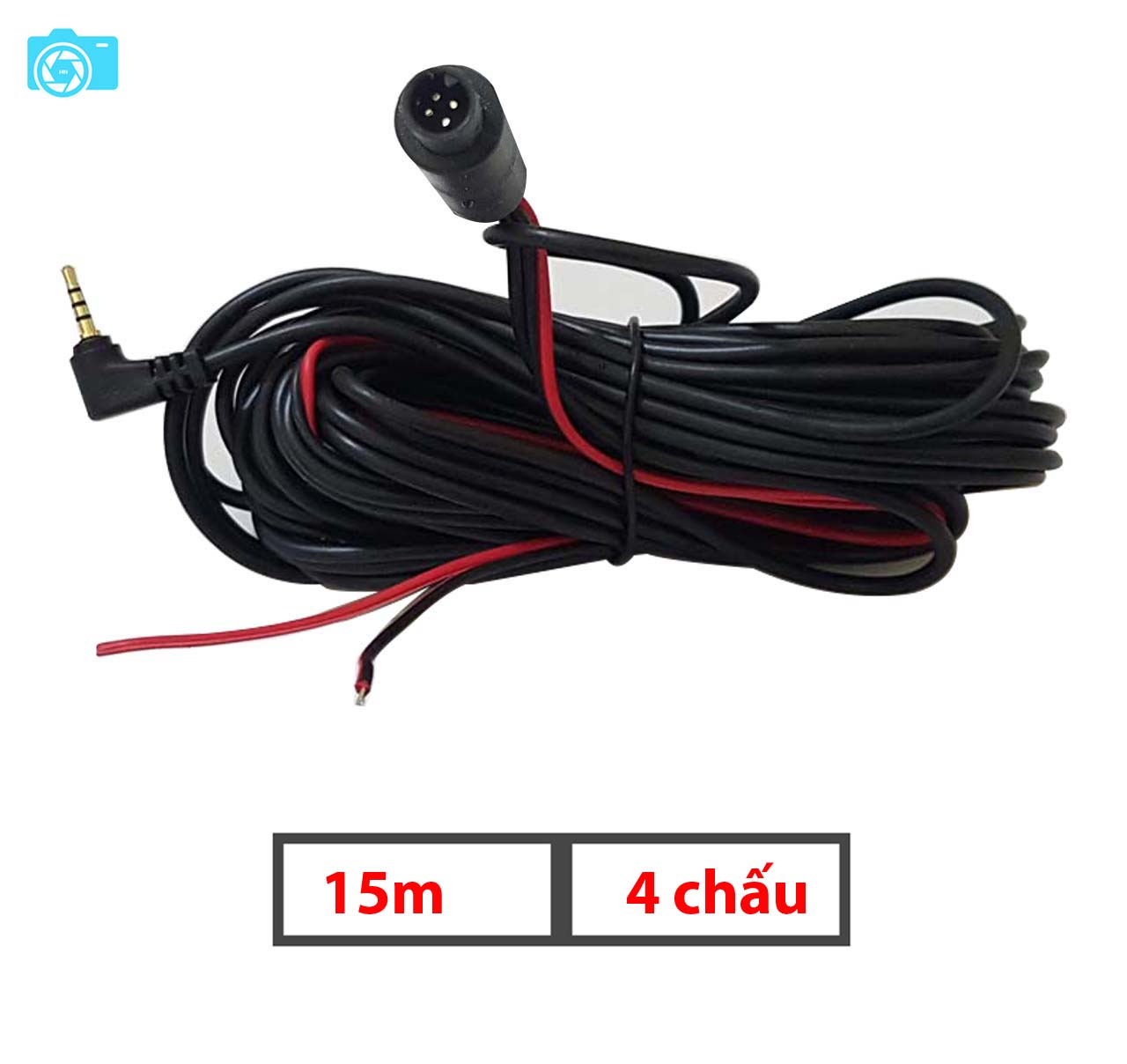 Dây tín hiệu camera lùi, kết nối với camera hành trình ô tô, dài 15m, 4 chấu, jack 2.5mm