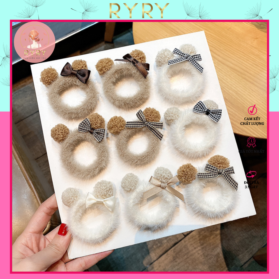 Dây Cột Tóc Vải Lông Hình Gấu Dễ Thương Cho Nữ