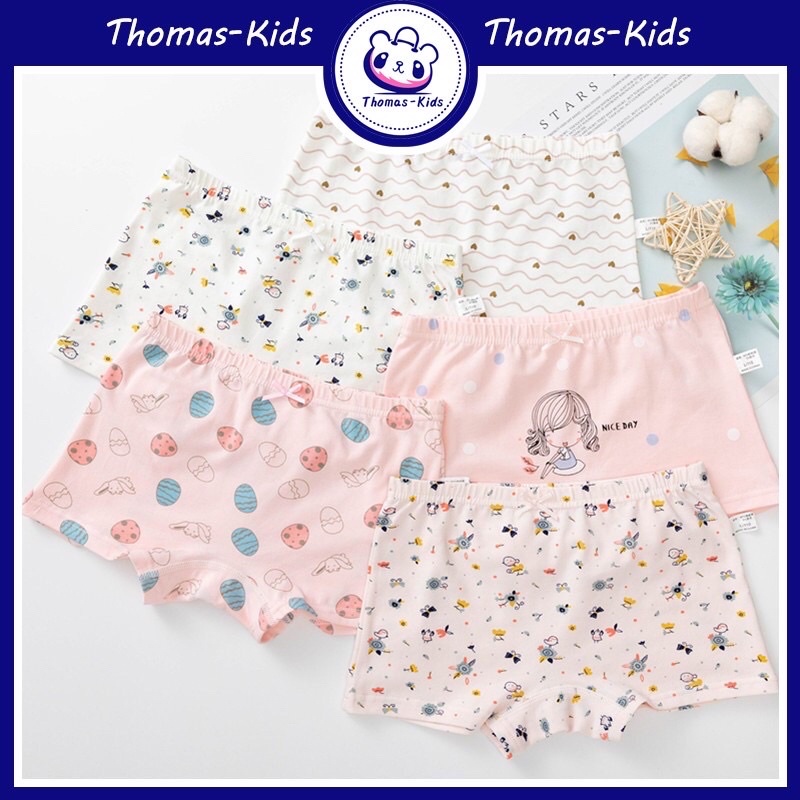 Sét 5 quần lót cho bé gái từ 3 đến 12 tuổi chất cotton siêu mát