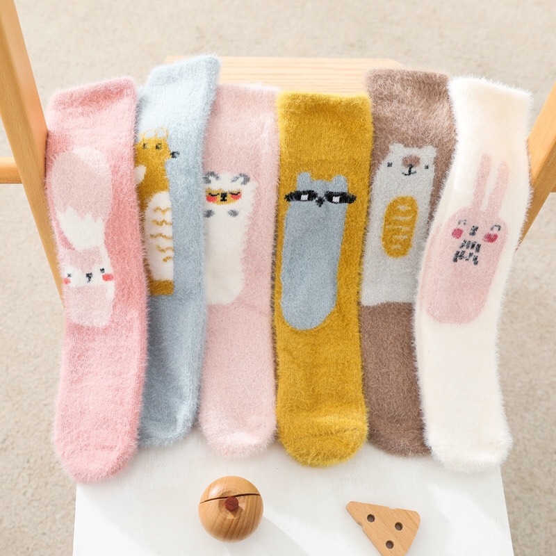 [THANH LÝ]Tất Len Cổ Cao Lông Thỏ In Hình Hoạt Hình Xinh Xắn Cho Bé Yêu