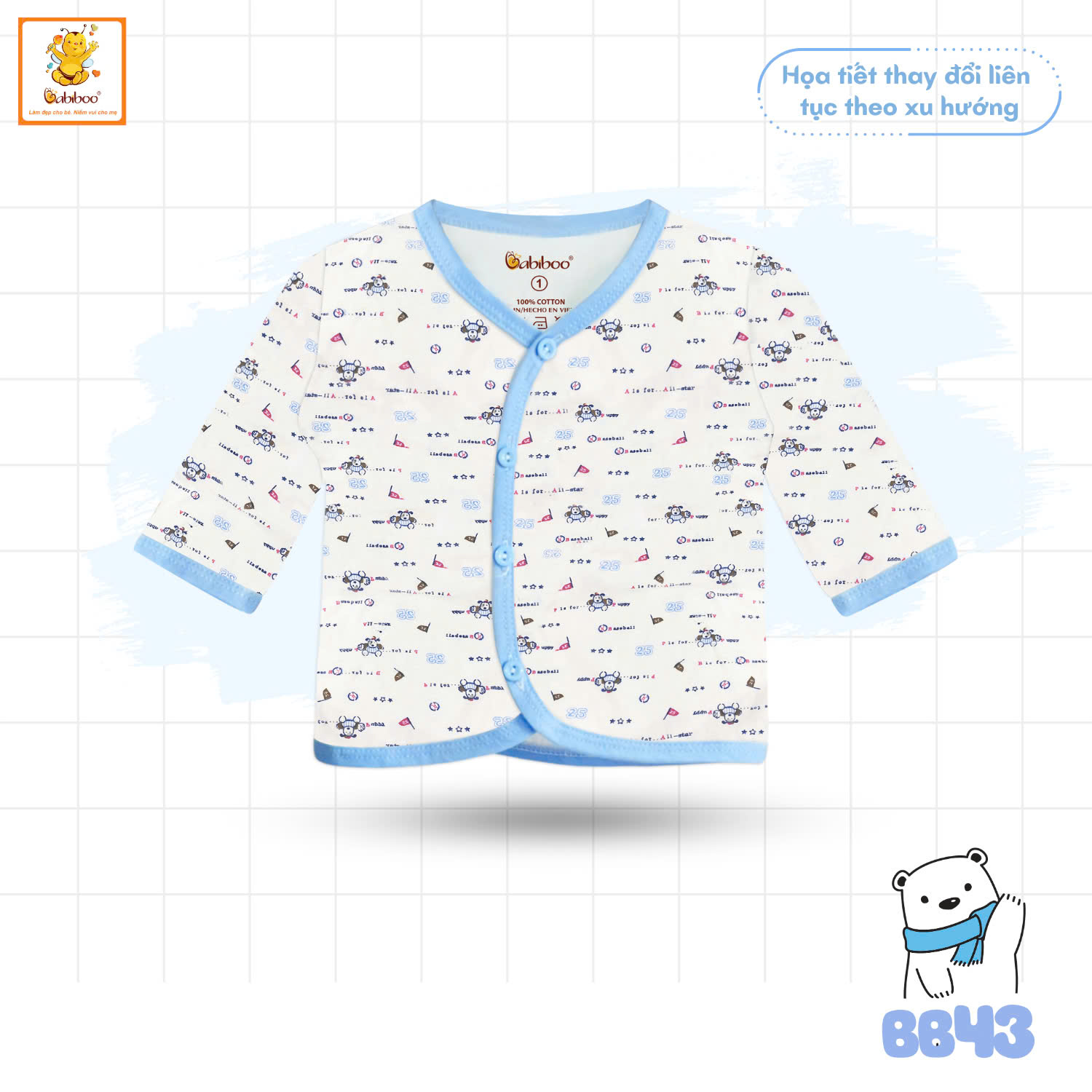 SƠ SINH -ÁO CỔ TIM TAY DÀI IN HÌNH BABIBOO BB43