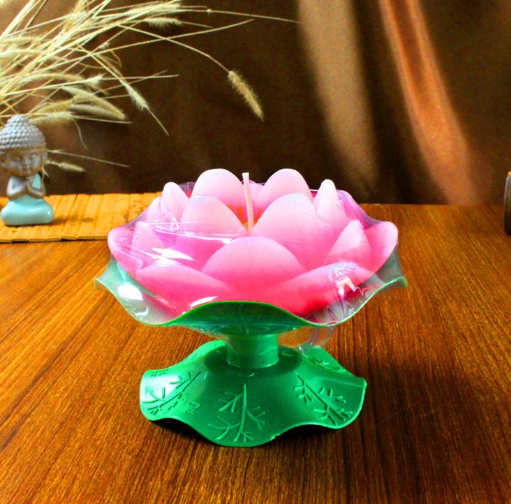 Nến hình hoa sen có đế bằng lá 6x7cm - 7160