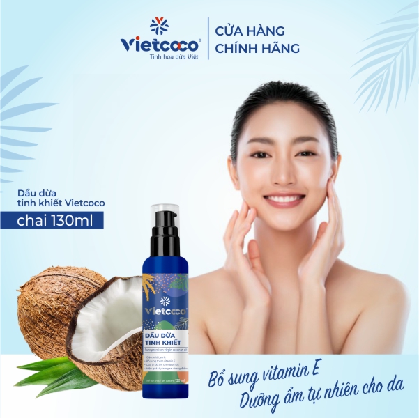 Hộp combo 2 chai dầu dừa tinh khiết Vietcoco 130ml (tặng kèm túi vải đựng bình nước)