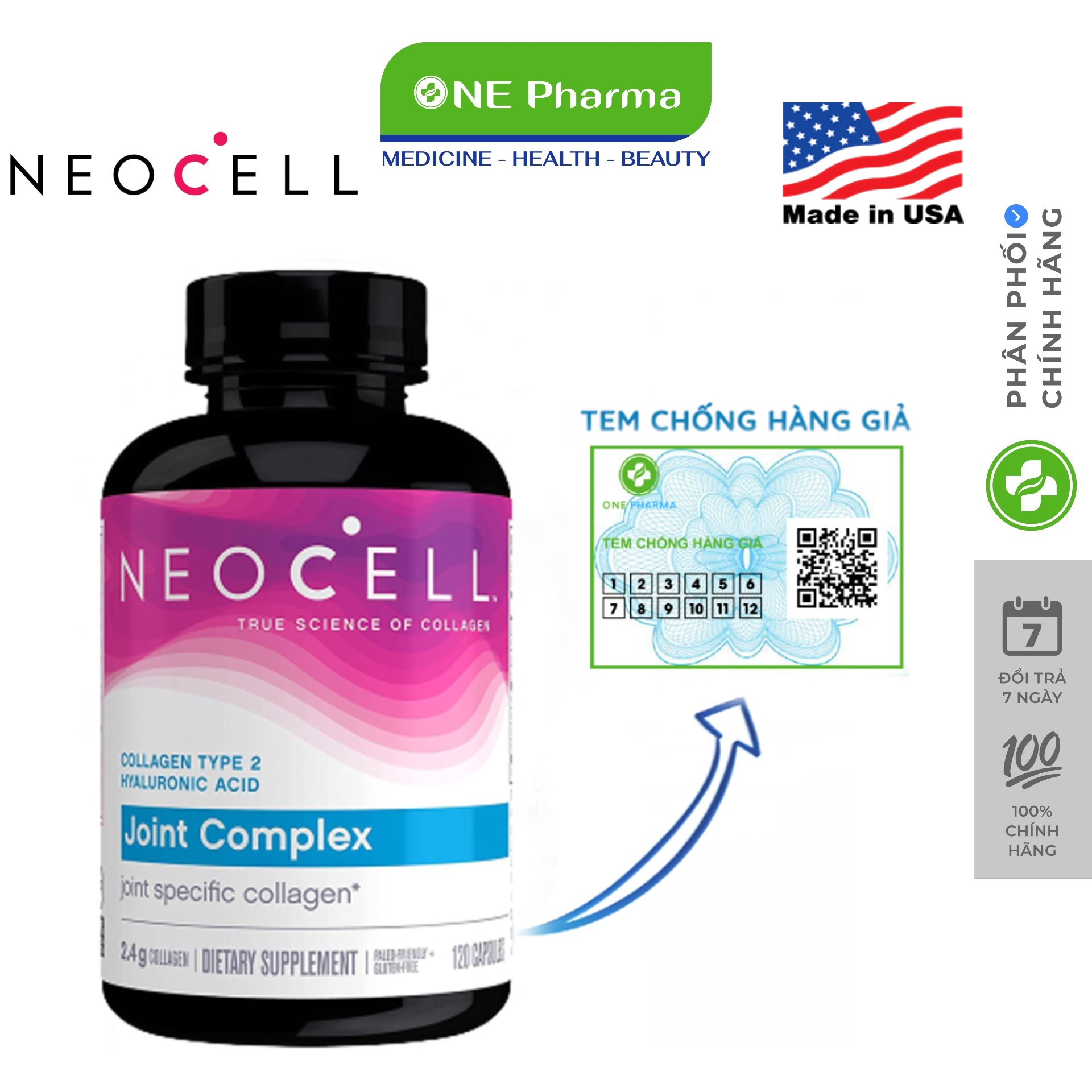 Collagen tuyp 2 không biến tính của Mỹ Collagen type 2 Neocell 120 viên của Mỹ