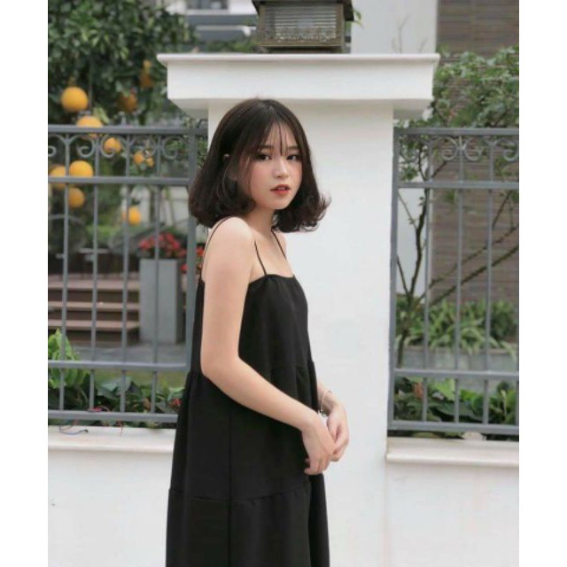 Đầm Maxi Đen Nữ 2 Dây Hở Lưng