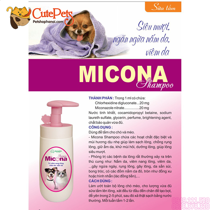 Sữa tắm chó mèo nấm MICONA SHAMPOO