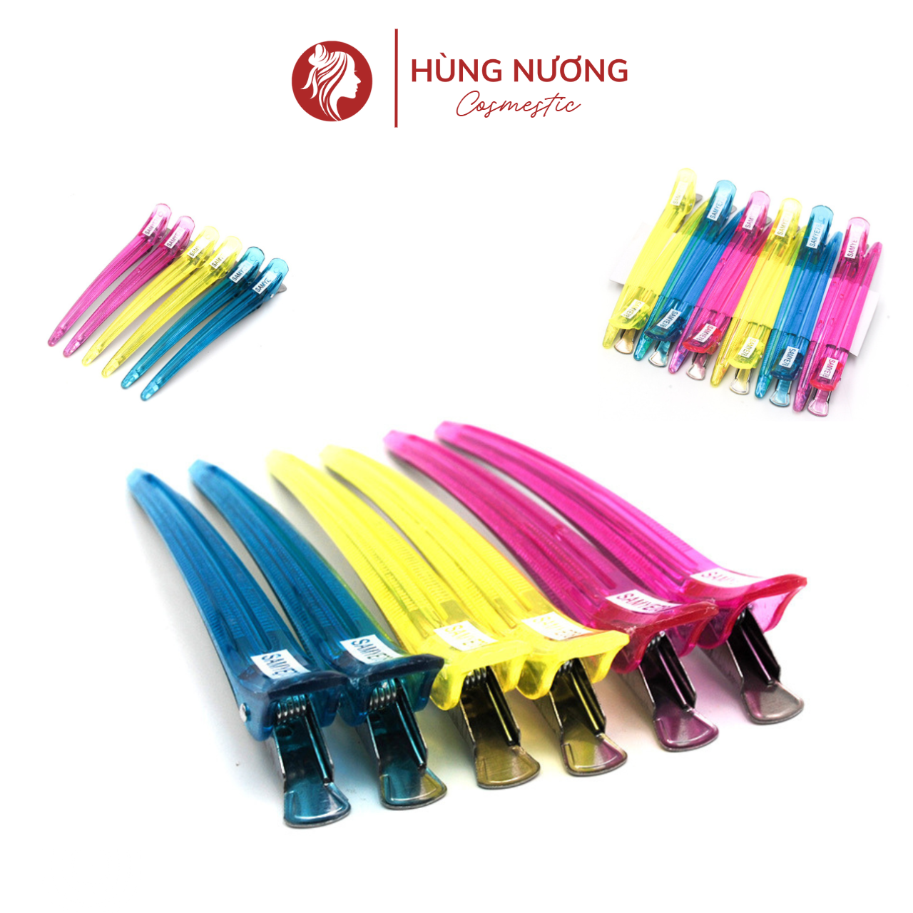 Kẹp mỏ vịt nhựa chia xước tóc vỉ 12 cái giá rẻ siêu đẹp bền cho salon tóc nam nữ spa barber shop giao ngẫu nhiên