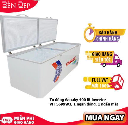 [TRẢ GÓP 0%] Tủ đông Sanaky 400 lít inverter VH-5699W3 1 ngăn đông 1 ngăn mát (Giá áp dụng giao tại HN, HCM& các tỉnh liên hệ shop)