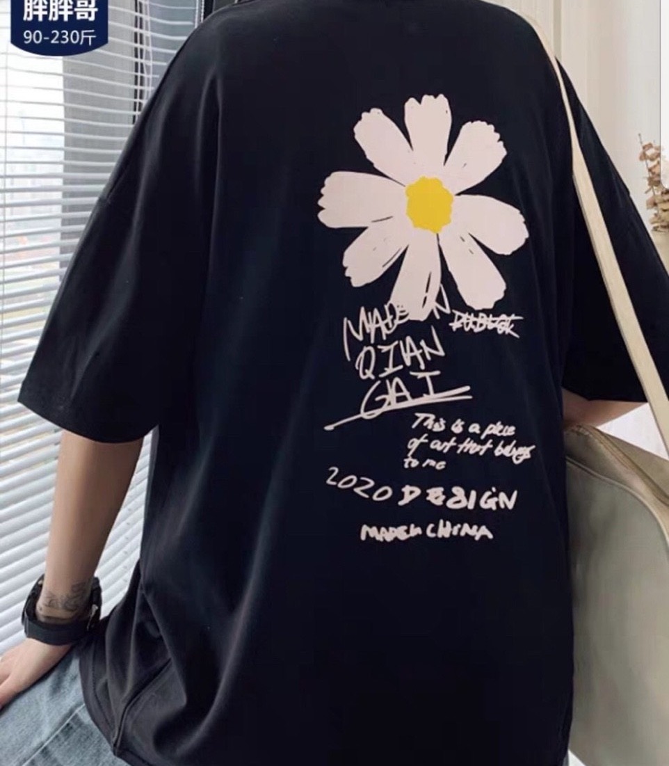 Áo Thun HOA CÚC CHINA Unisex In 3D From Rộng Nam Nữ Hot Trend Độc Lạ Blackwhite1