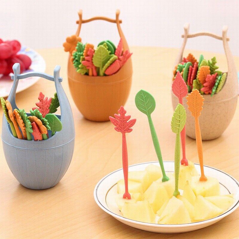 Bộ giỏ nĩa, dĩa xiên hoa quả, dĩa xiên trái cây siêu xinh 3399