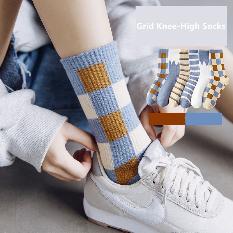 Tất Unisex Cao cổ Họa Tiết Solid Blue