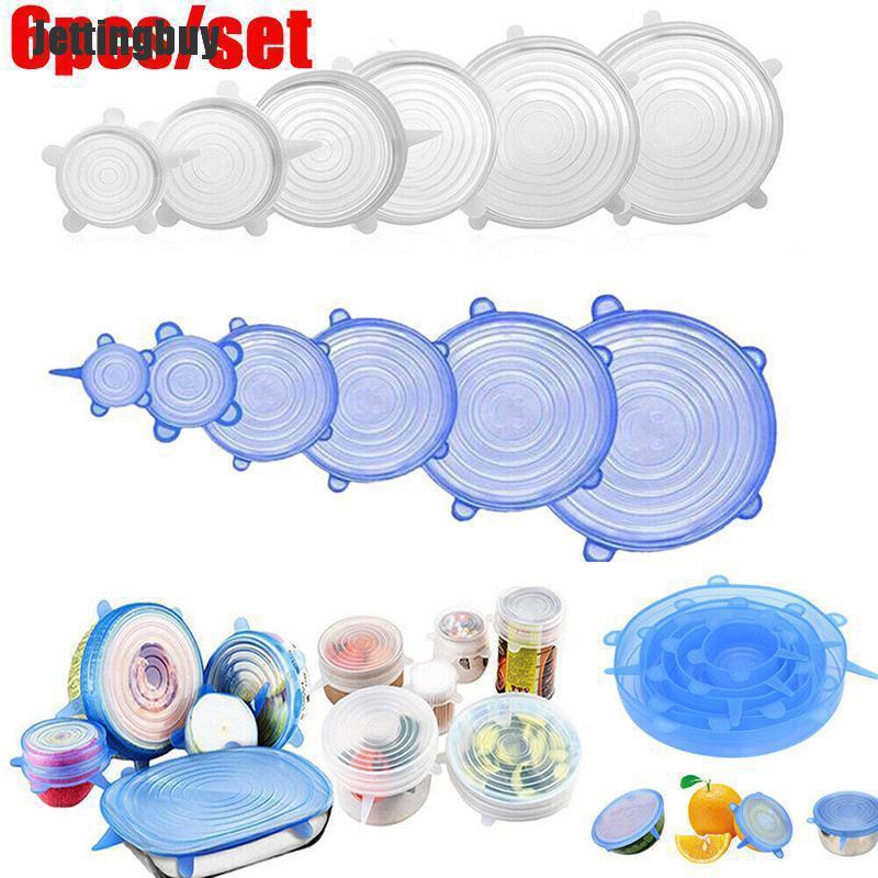 Jettingbuy Water 6PCS Stretch Silicone Food Bowl Cover Storage Wraps Seals Reusable Lids DIY