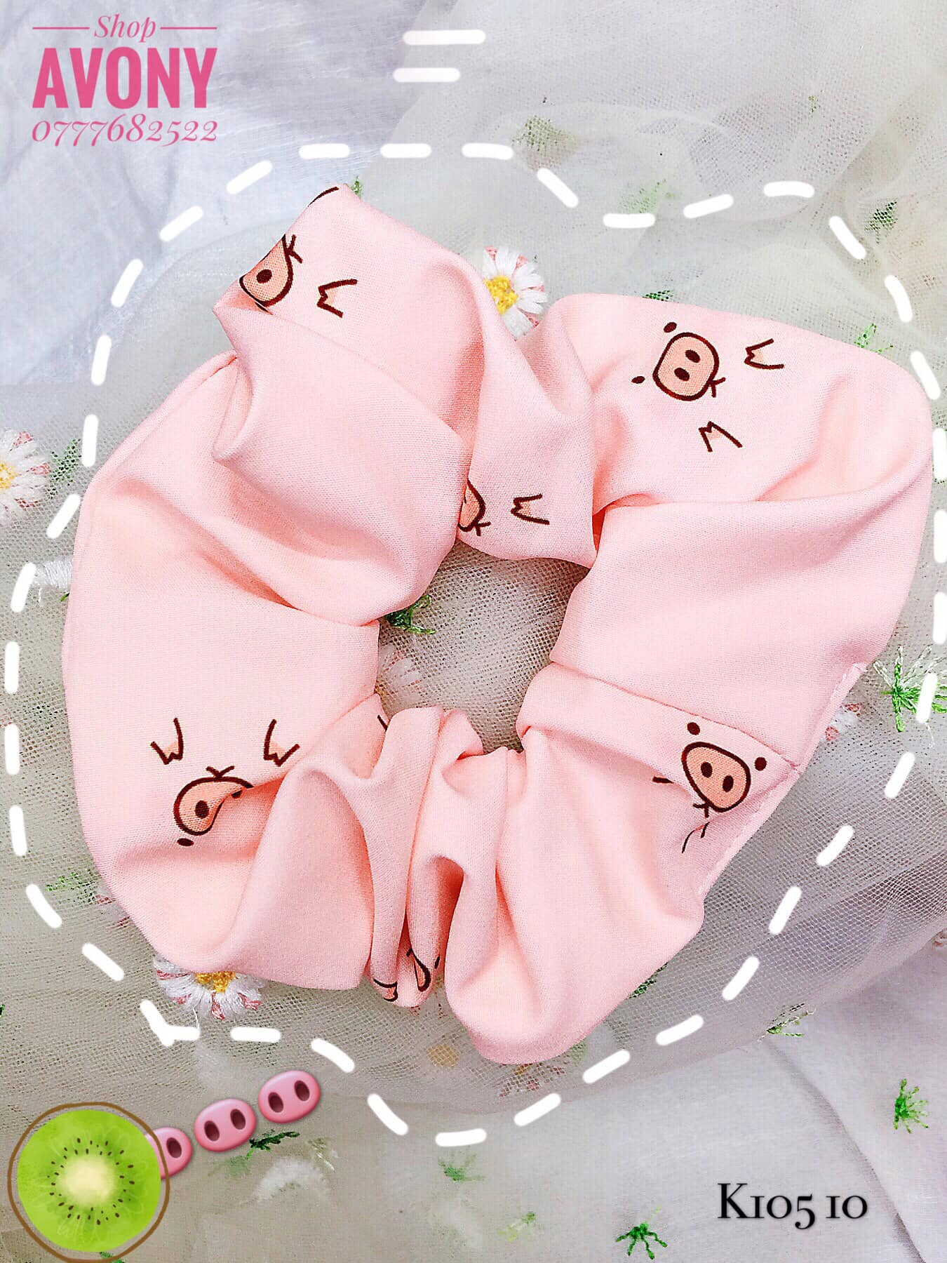 Cột tóc vải scrunchies in hoạ tiết heo (piggy)