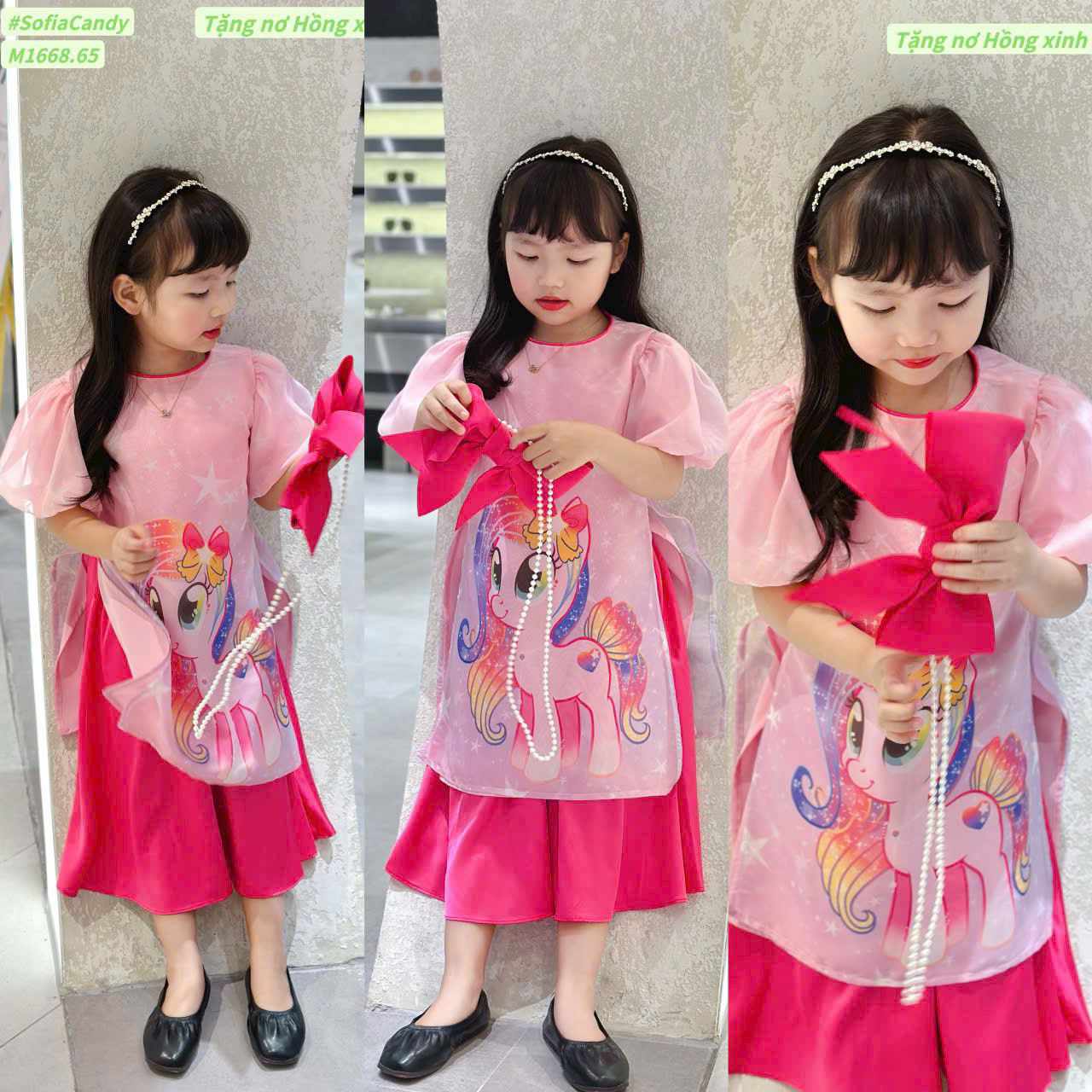 Áo dài cách tân ngựa pony cho bé gái