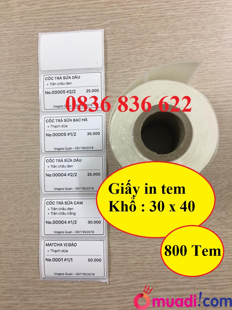 Combo 4 cuộn giấy in tem trà sữa 50 x 30