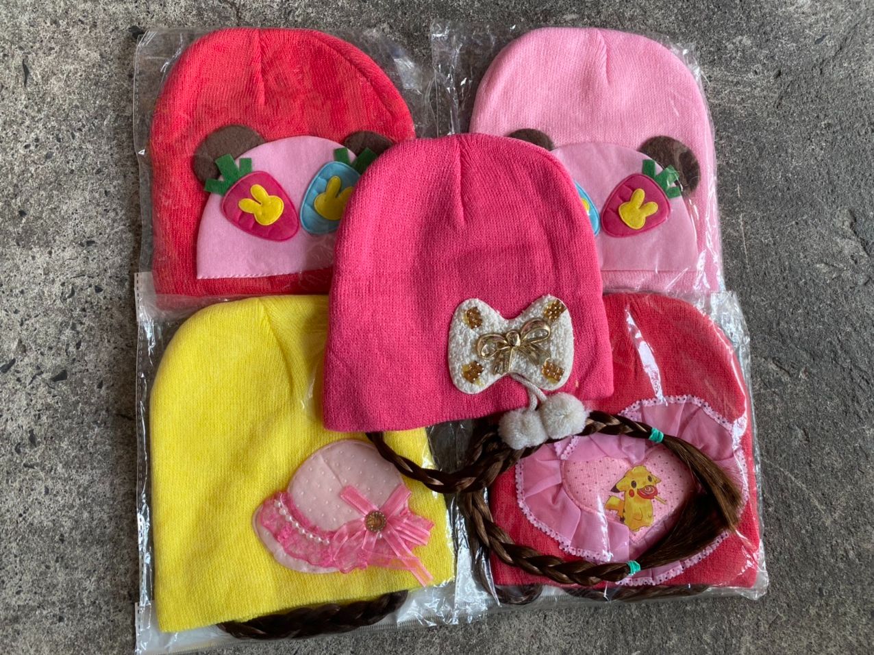 Nón len đội giữ ấm phối tóc giả xinh xắn,Turban Tóc Giả Cho Bé Gái đón TẾT
