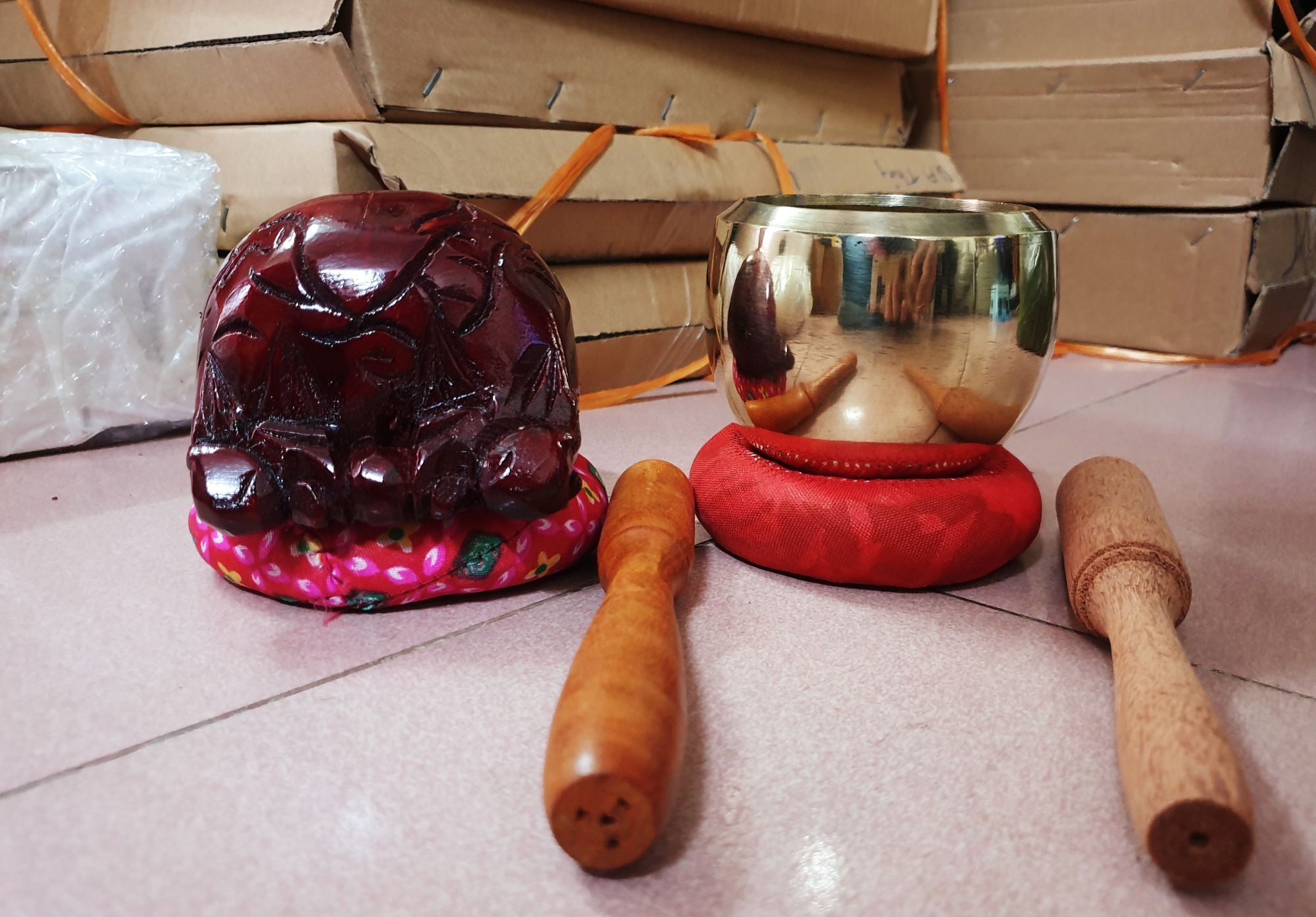 Bộ chuông đồng mõ gỗ mít đk 9cm
