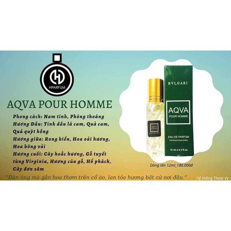 Nước hoa mini Pháp H.parfum AVQA BVLGARI Nam dạng lăn 12ml