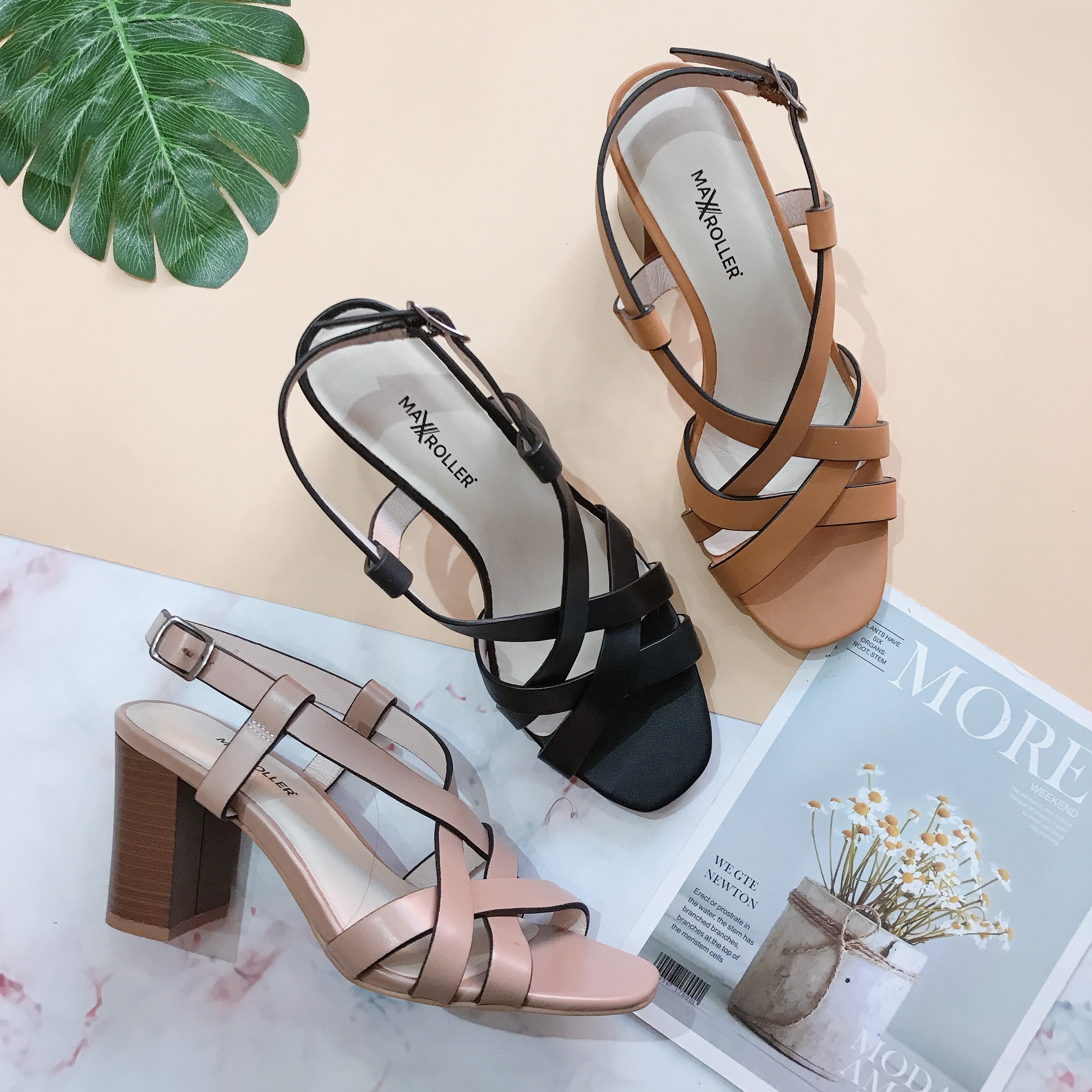 Sandal nữ 7cm gót vuông da thật Maxroller siêu êm (sandal da bò Ý xuất Nhật, ảnh và video của shop)