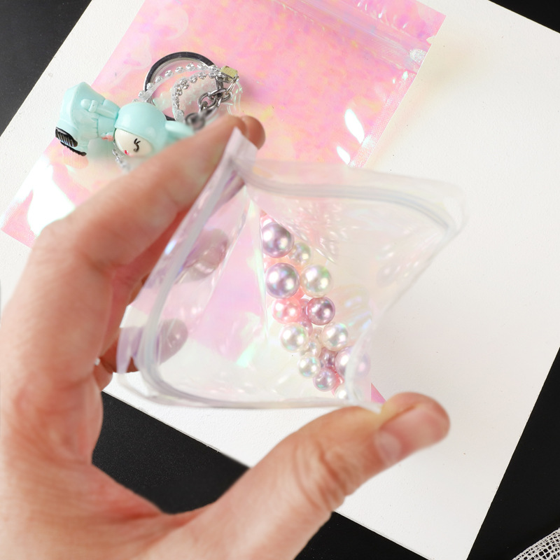 ( HÀNG NHẬP) Túi zip hologram ánh tím hồng