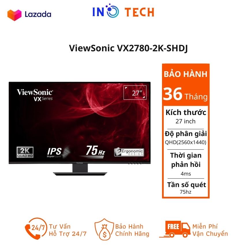 Màn hình máy tính giá rẻ viewsonic vx2780-2k-shdj/ 27 inch qhd ips/ 75hz/ 3yrs -ino tech- ino66 hàng chính hãng, giá tốt, bền bỉ, phù hợp văn phòng, gia đình, gaming