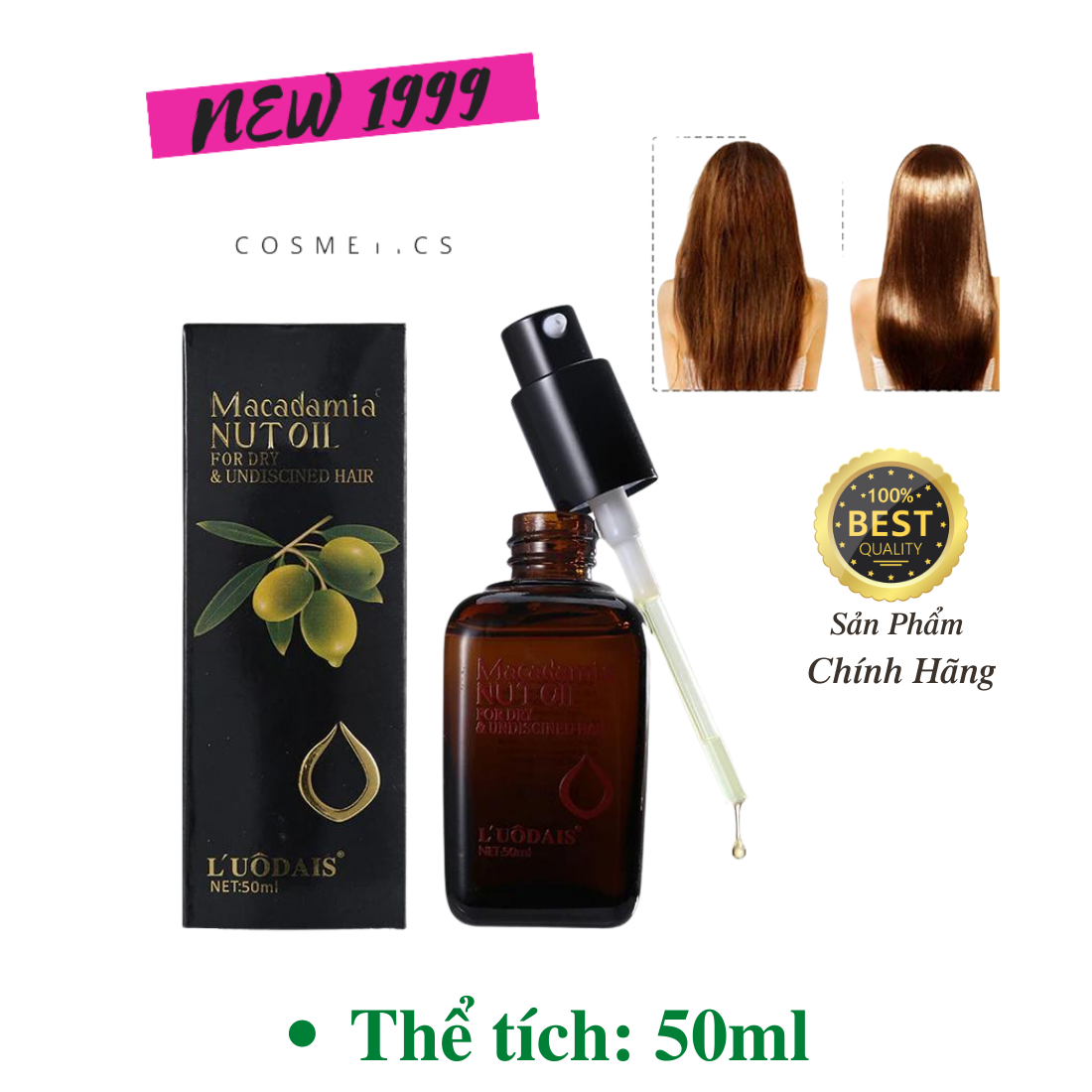 Tinh dầu dưỡng tóc thơm lâu dành cho tóc uốn Macadamia 50ml