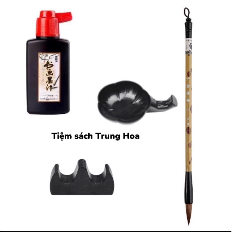 Sét 4 Món Bút Lông Viết Thư Pháp Báo Lang Trung ( Khay Mực + Bút + Gác Mực + Mực )