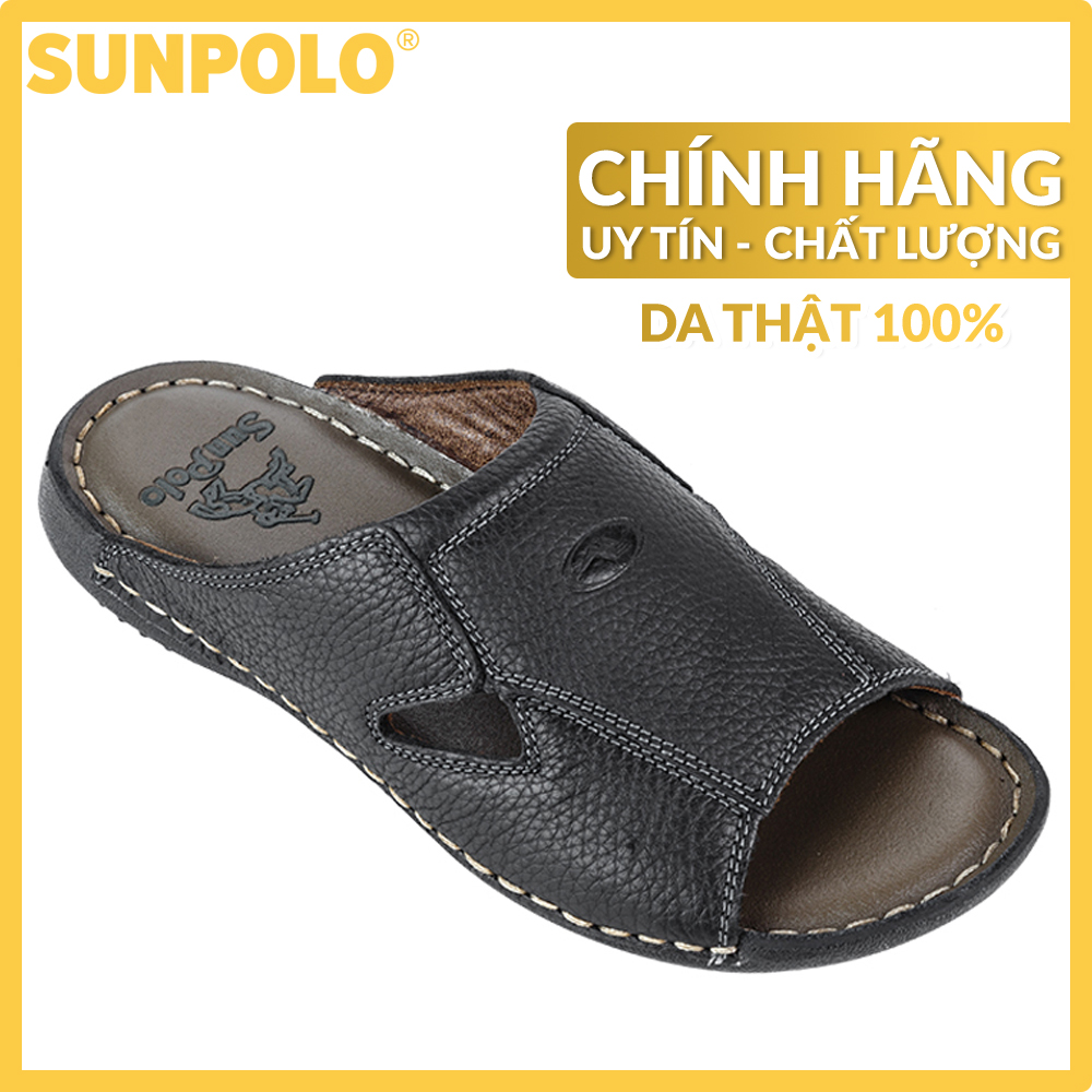 Men leather sandals SUNPOLO DQN020 (black, brown)