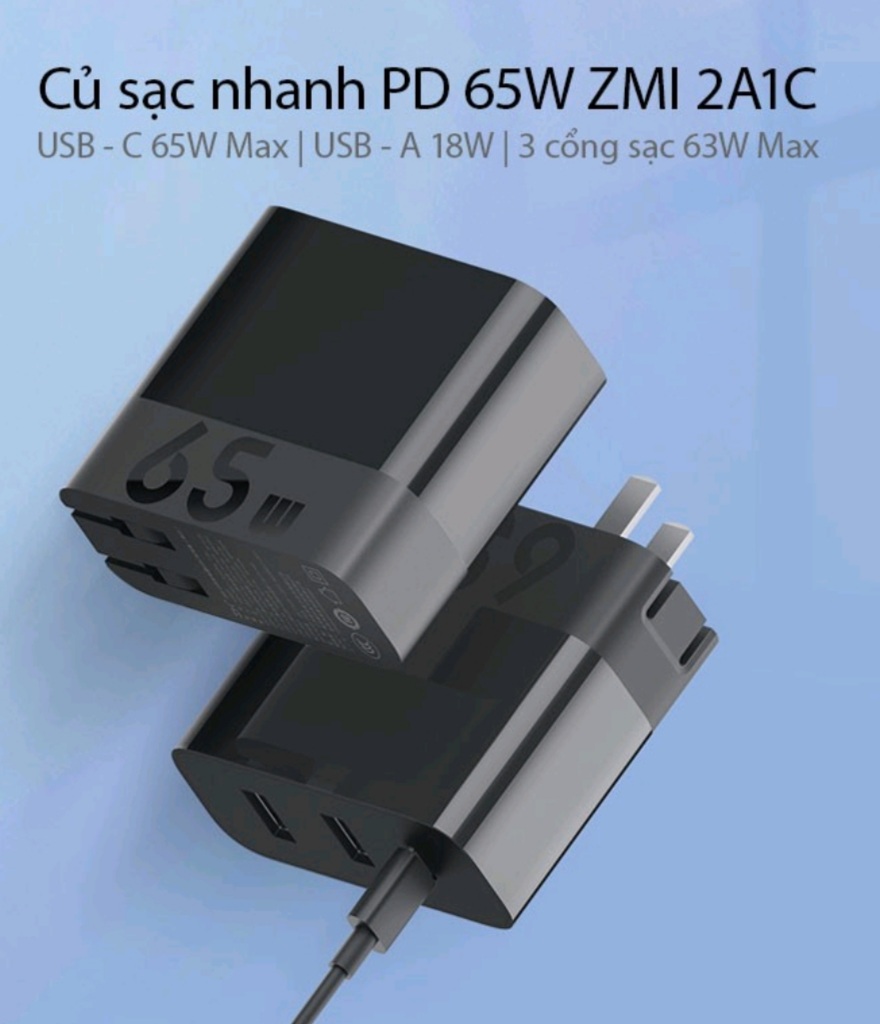 [NEW]sạc nhanh ZMI 65W (3 cổng sạc)