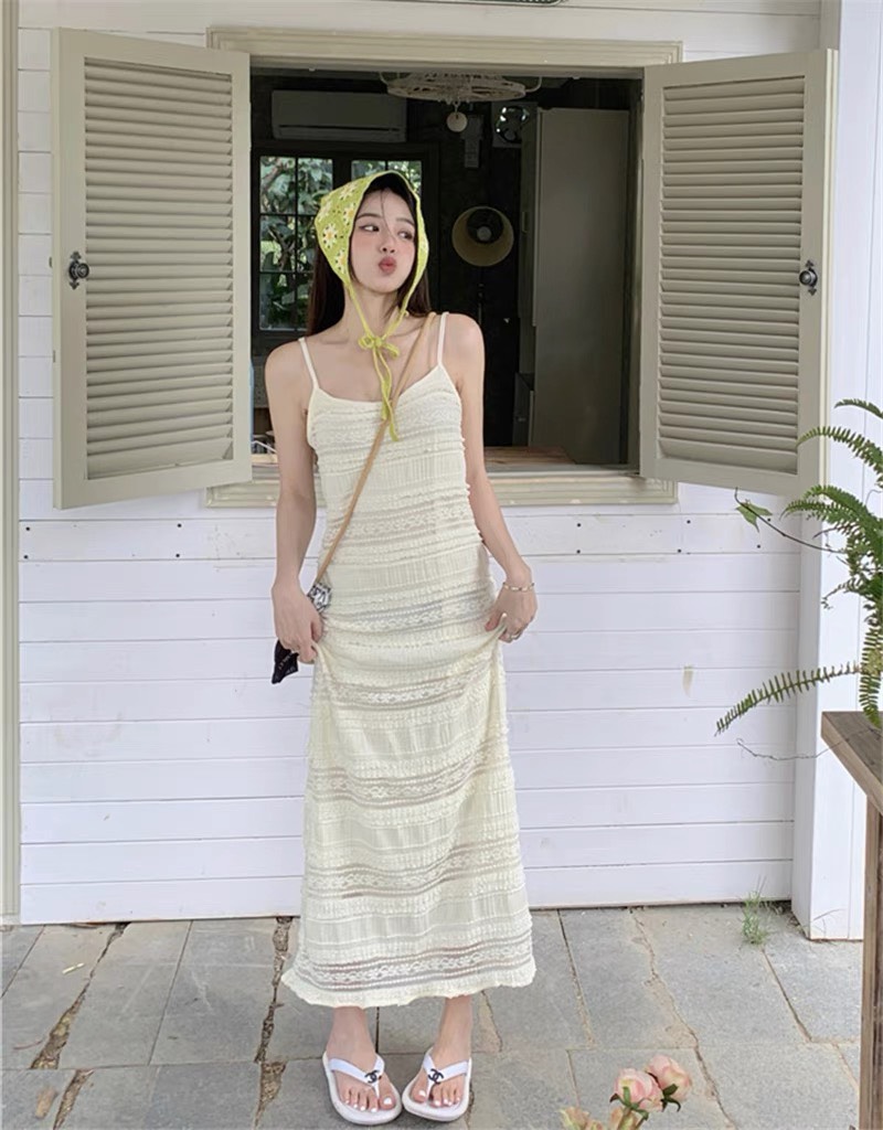 Đầm Ren 2 Dây Maxi Vintage Hàng QC cao Cấp