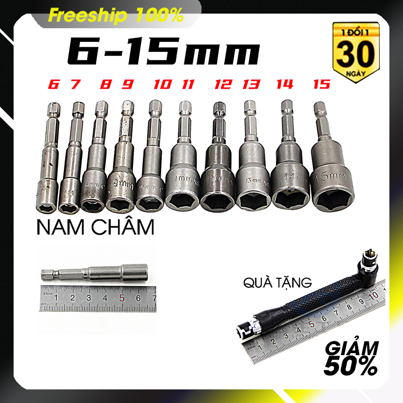 Bộ vặn ốc lục giác 10 cây đầu vặn dài 6cm  kích thước đầu lục giác từ 6 đến 15 mm