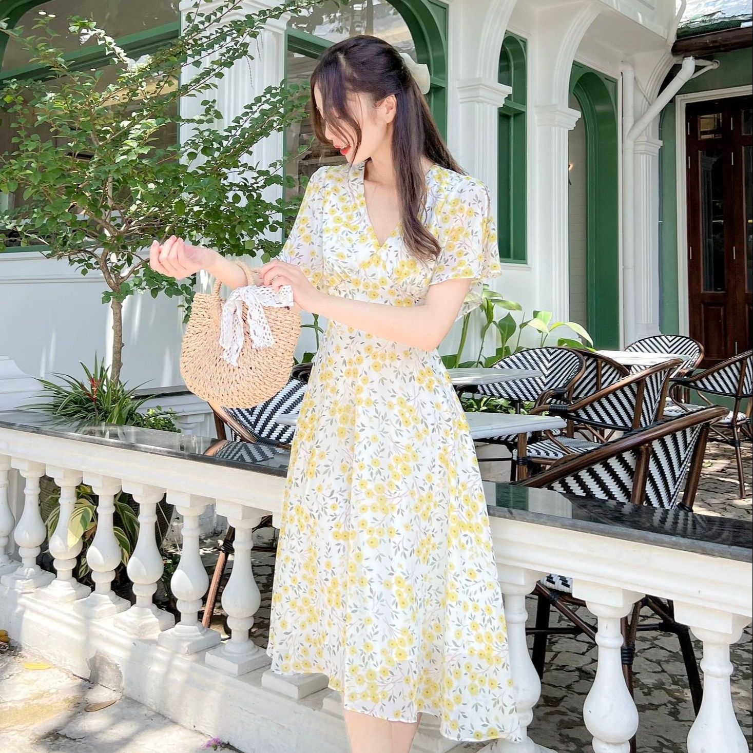 Đầm VERNIE - Đầm dài dáng xoè tay xẻ