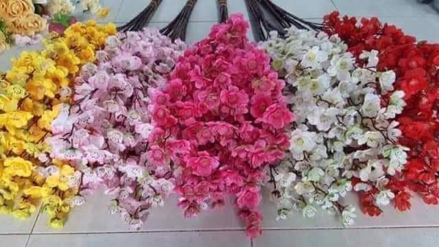 Cành hoa anh đào cao 1m trang trí- Hoa vải lụa