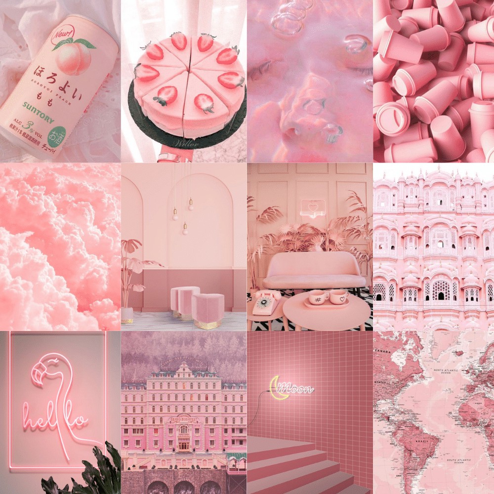 [HCM]Wall Collage dán tường trang trí decor phòng ngủ - theme Hồng nhạt