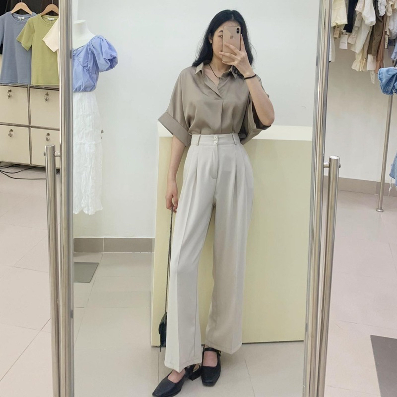 Áo sơ mi lụa ngắn tay 718, Áo sơ mi nữ Hàn Quốc