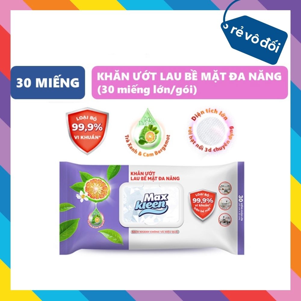 Khăn Ướt Lau Bề Mặt Đa Năng MaxKleen (30 miếng khăn lớn)