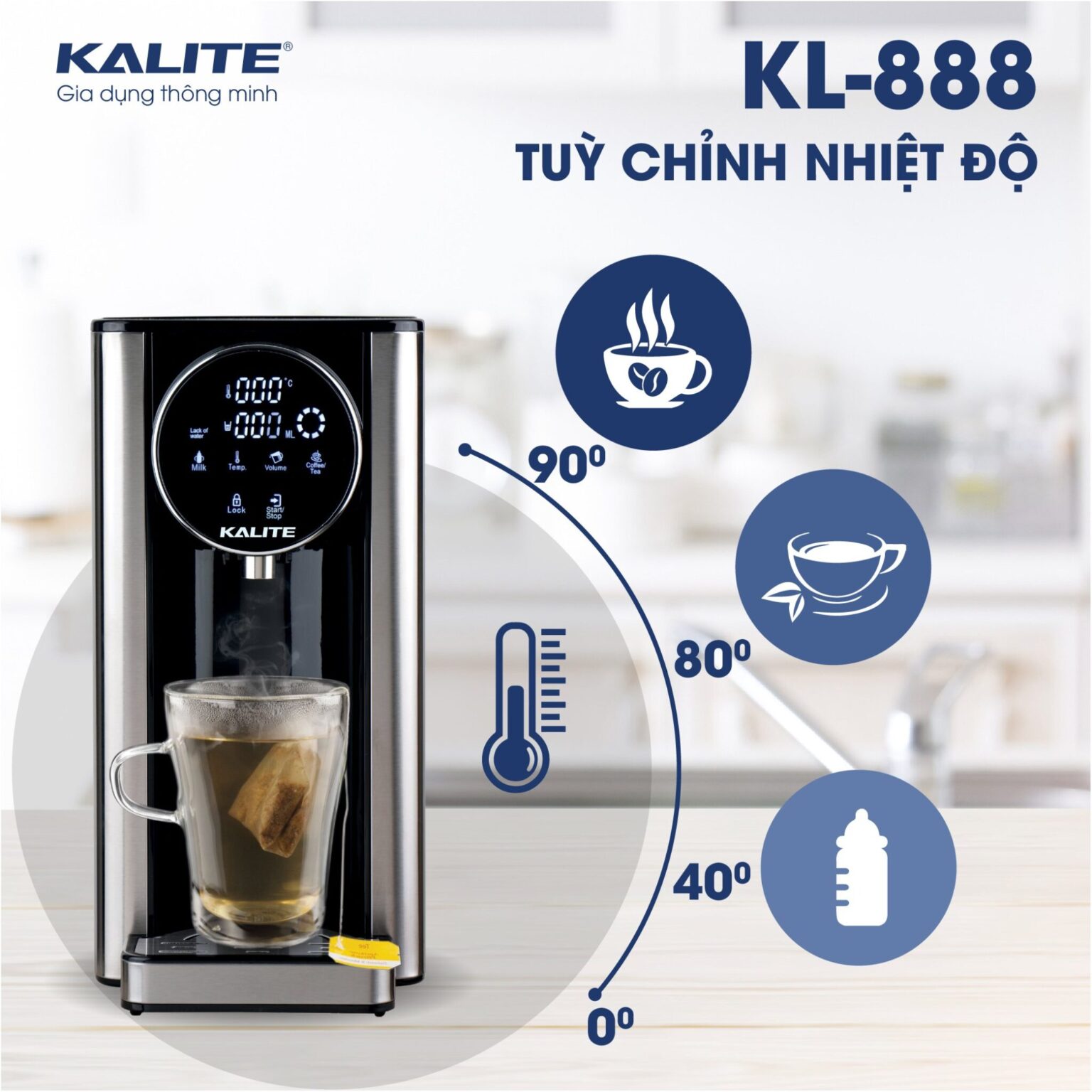 Bình Thủy Điện Kalite KL-888 (Lọc + chọn mực nước + tùy chỉnh nhiệt độ)