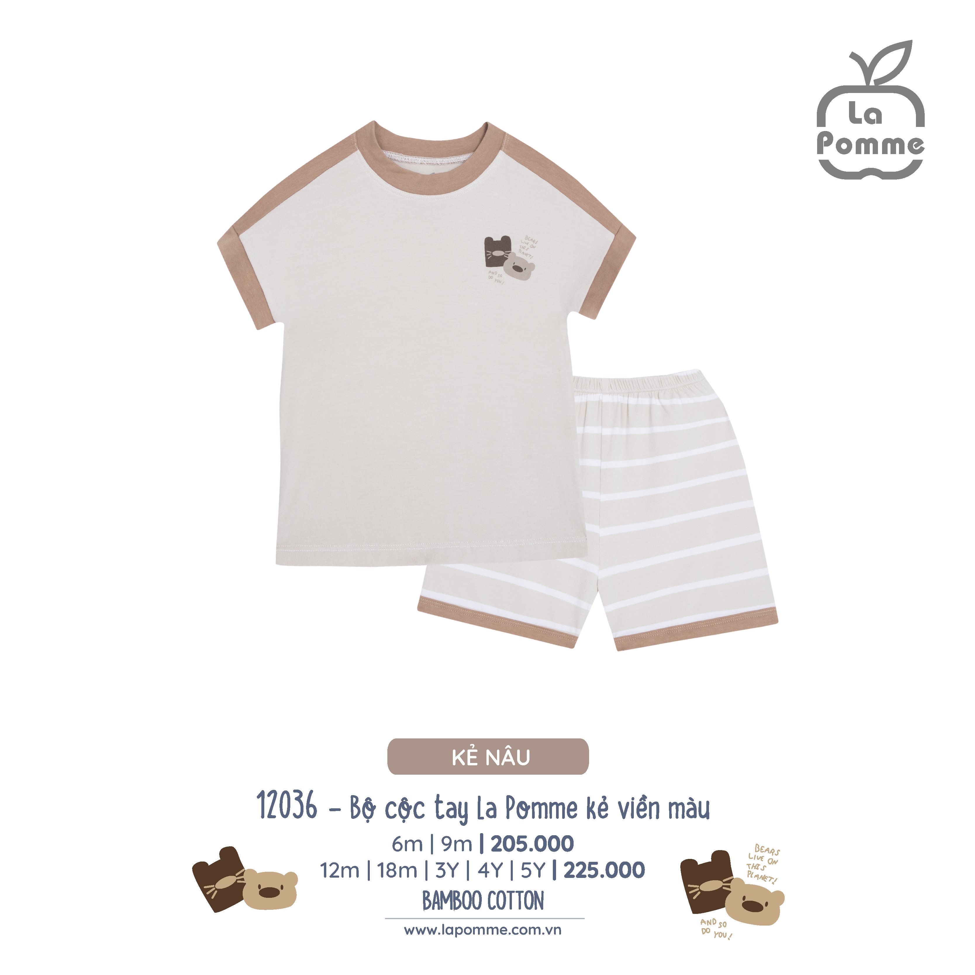 Bộ cộc tay Lapomme sợi tre cho bé 9m - 5Y
