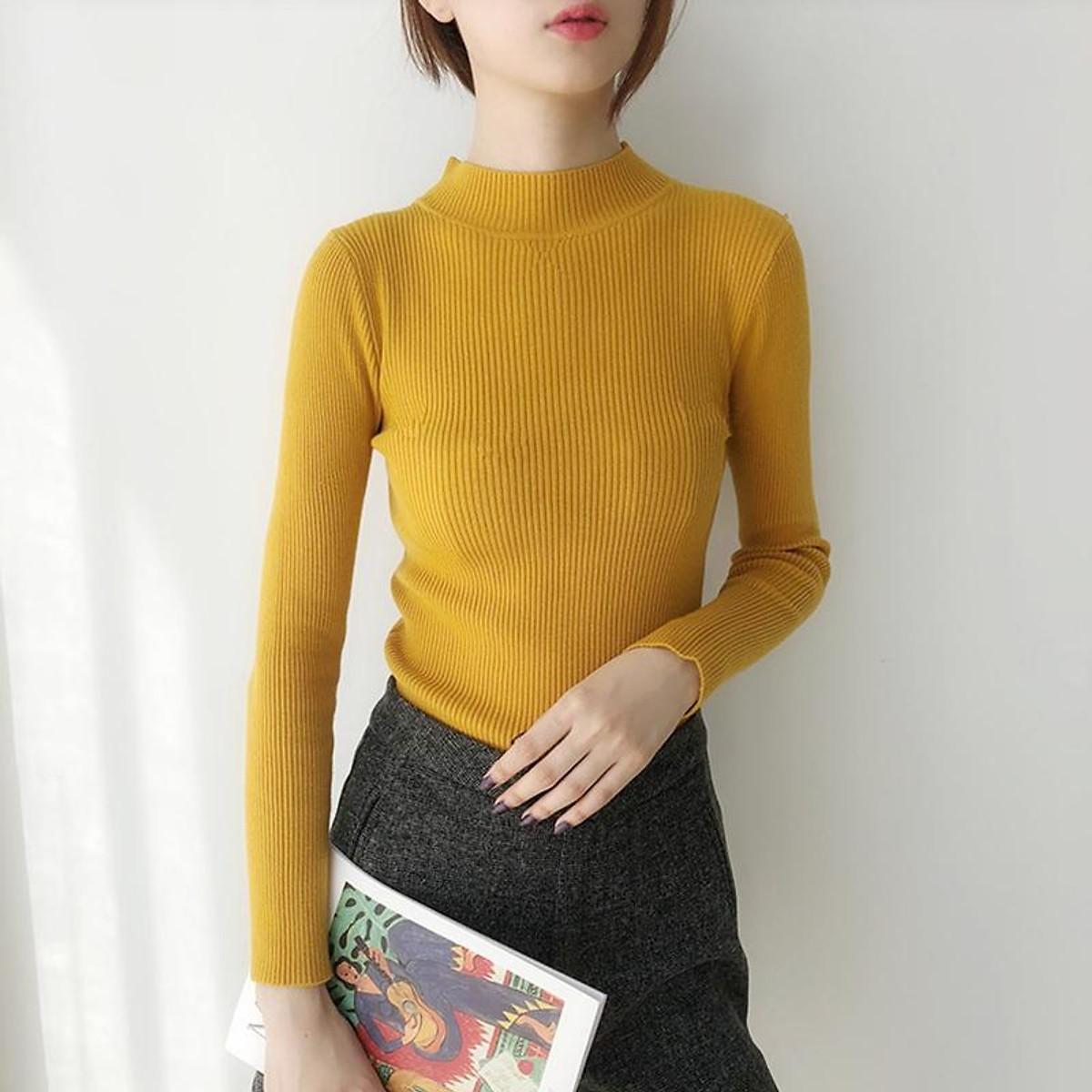Áo len dệt kim nữ ôm dáng- cổ 3 phân